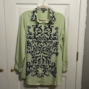 Roaman’s top. Green/black. Button down. Size 12W
